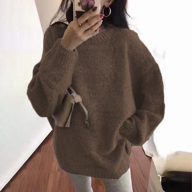 Vintage Solid Color Loose Pullover Crewneck Sweater elevenforest