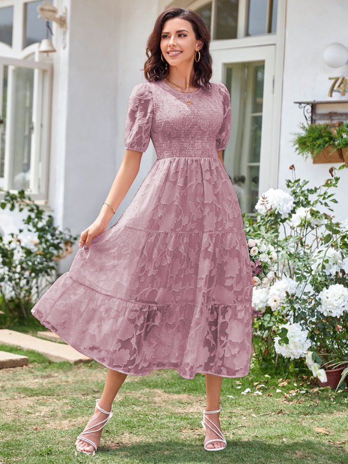 Summer Midi Dress Ecru White Jewel Neck Lace Beach Dress