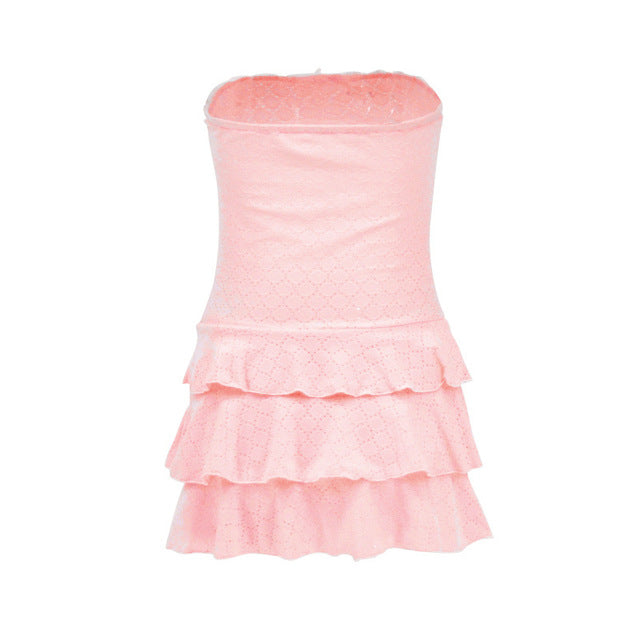 Taruxy Strpless Frill Tank Dress for Y2k Ribbed Knit Slim Vest Mini Dress Ruffled Bodycon Dresses Summer New