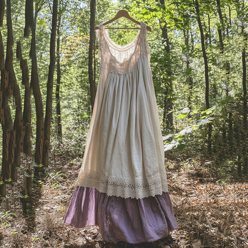 Boho Lace Patchwork Art Sleeveless Comfy Linen Dress elevenforest