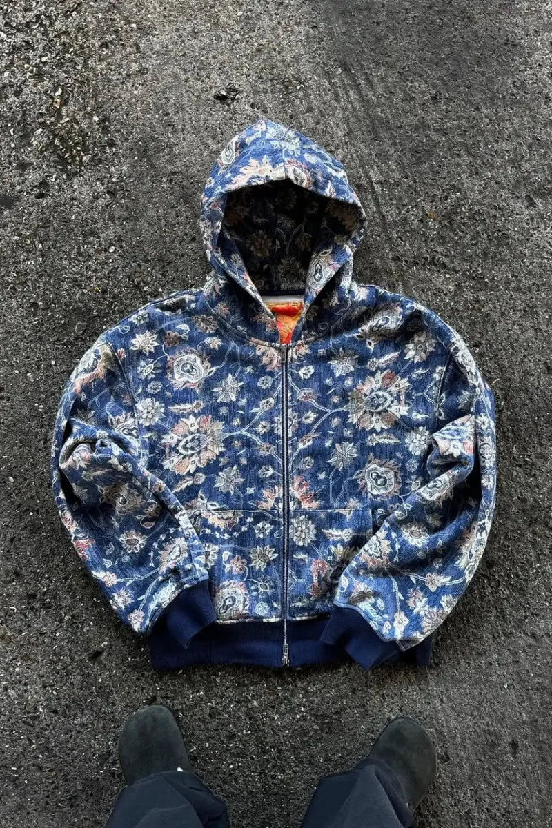 Gothic Full Pattern Printed Zipper Hoodie