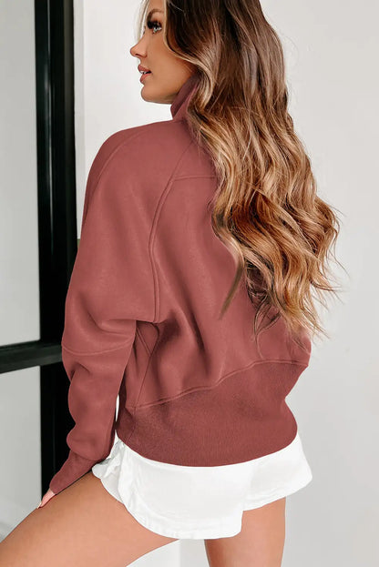 Brown Ribbed Sleeve Sweatshirt