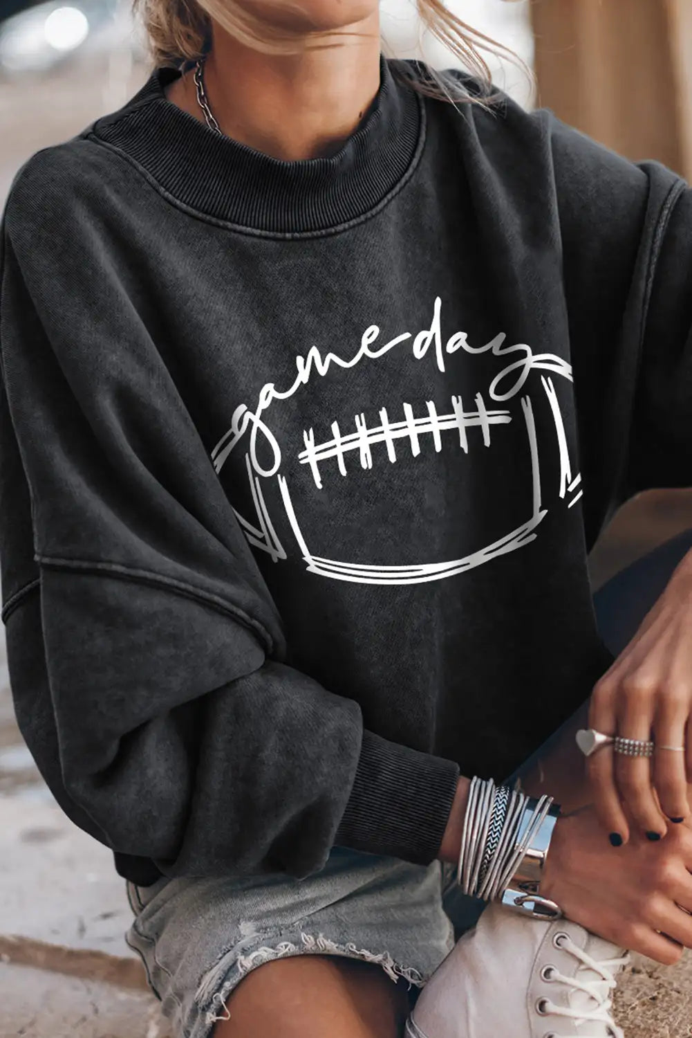 Black Rugby Graphic Pullover Sweatshirt