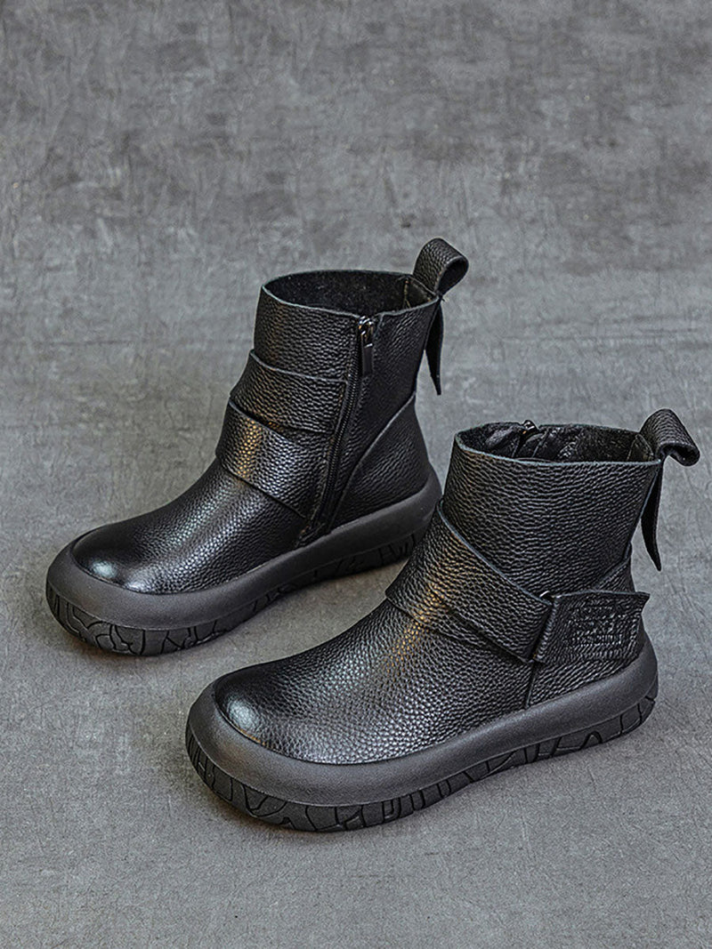 Genuine Leather Spliced Flat Ankle Boots Av1039