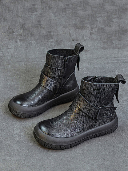 Genuine Leather Spliced Flat Ankle Boots Av1039