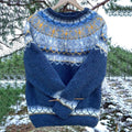 Vintage Icelandic Knit Jacquard Warmth Blue Crew Neck Sweater（Unisex） elevenforest