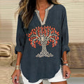 Women's Viking Tree Of Life Celtic Knot Art  Linen Print Casual Shirt elevenforest