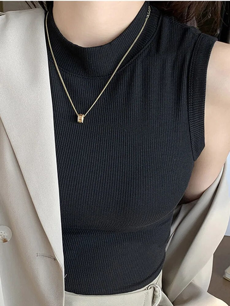 Tank Tops Summer New Sleeveless Knitted Elastic Bottoming Shirt Female Top