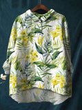 Elegant Watercolor Floral Print Cotton And Linen Shirt