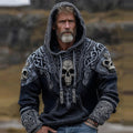 Viking Skull And Celtic Knot Inspired Tribal Distressed Washed Hoodie elevenforest