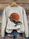 Whale & Sunrise Japanese Lino Art Sweatshirt elevenforest
