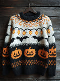 Halloween Pumpkin Lights & Bats Men's Icelandic Sweater elevenforest
