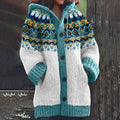 Retro Contrast Jacquard Color Block Button Cozy Sweater elevenforest