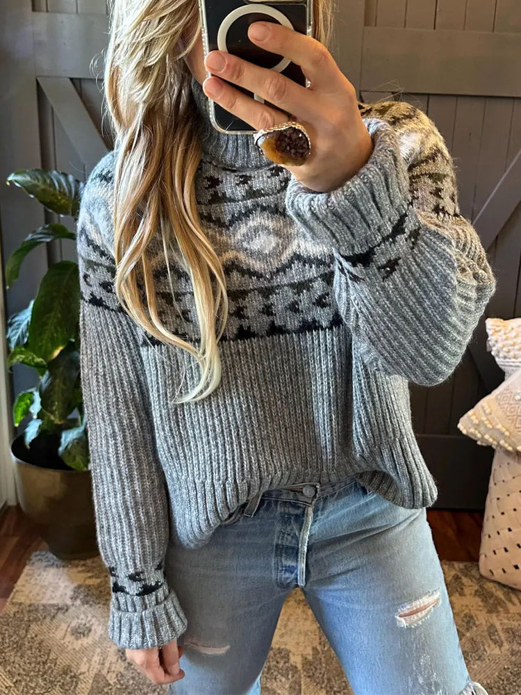 Western Geometric Pattern Vintage Cozy Knit Sweater elevenforest