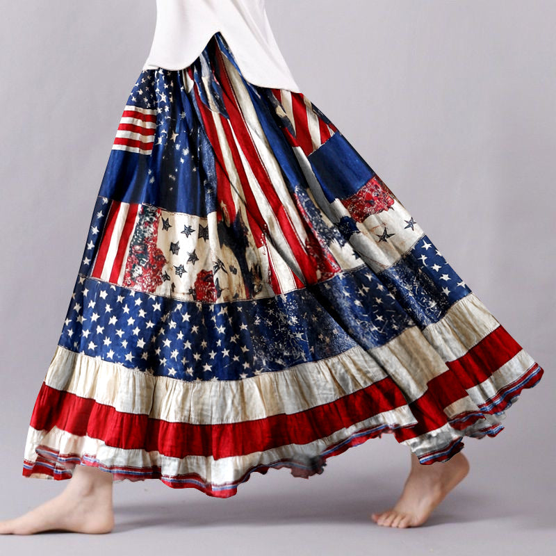 Women's Vintage Independence Day Geometric Patchwork Skirt elevenforest