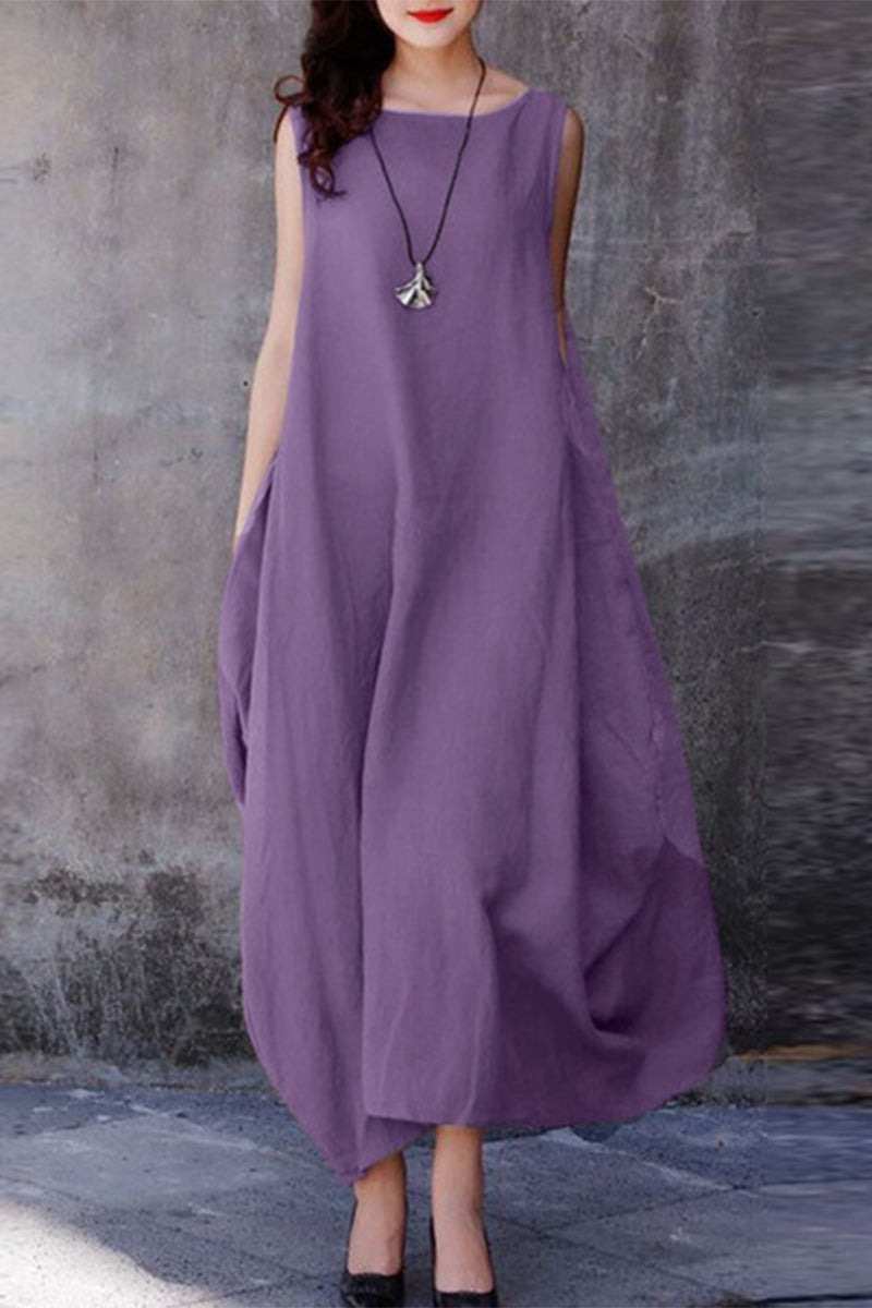 Simplicity Color O Neck Vest Dress Dresses