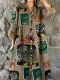 Women's Abstract Art Elegant Simple Shirt Style Cotton And Linen Dress