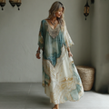 Vintage Marble Texture Collection Retro Bohemia Women Style Gradient Gilded Pattern Linen Maxi Dress elevenforest