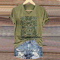 Women's Vintage Floral Art Print V-neck Casual T-Shirt
