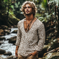 Men's Bohemian Holiday Style V-neck T-shirt elevenforest