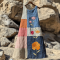 Women's Retro Floral Art Cotton And Linen Dress elevenforest