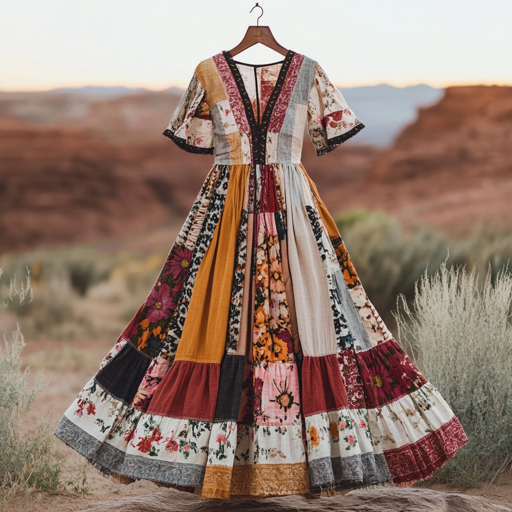 Vintage Floral Patchwork Art Pattern Art Midi Dress elevenforest