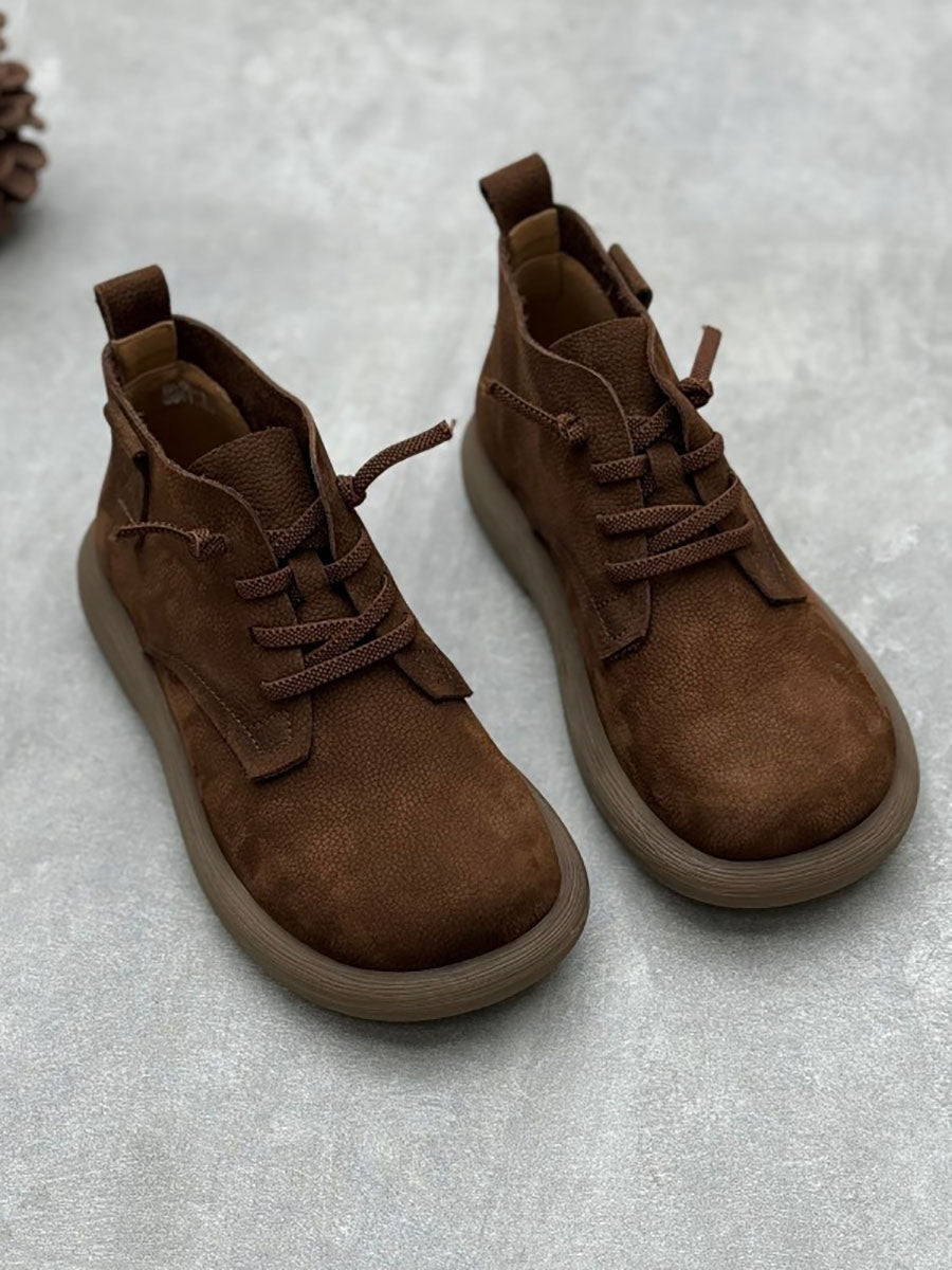 Genuine Leather Strap Low Heel Boots Ax1047