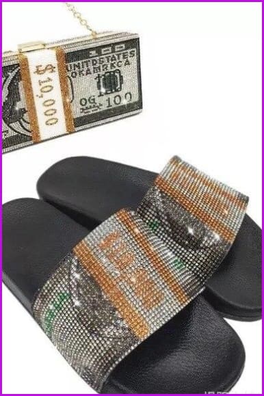 Rhinestone Dollars Slippers and Handbag/head Hoop F1709