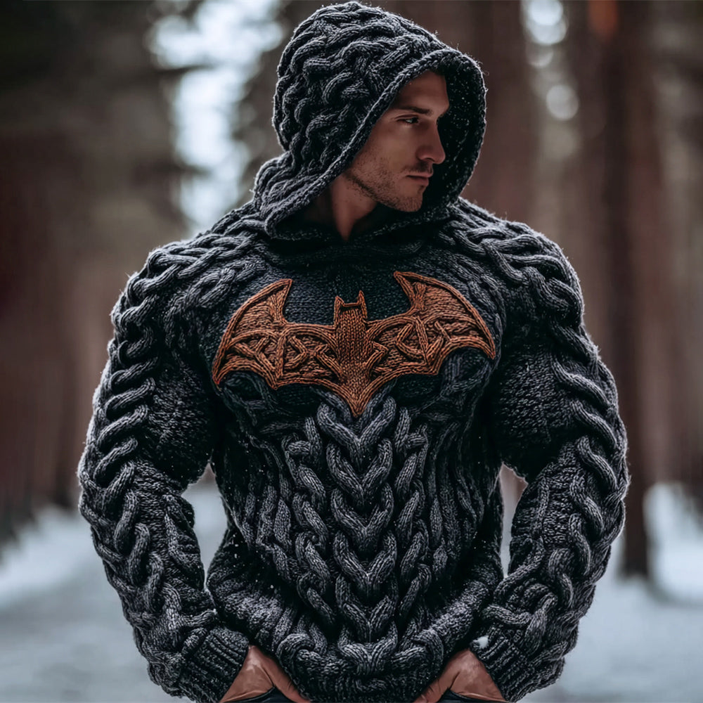 Halloween Bat Art Men's Chunky Knit Hooded Sweater elevenforest