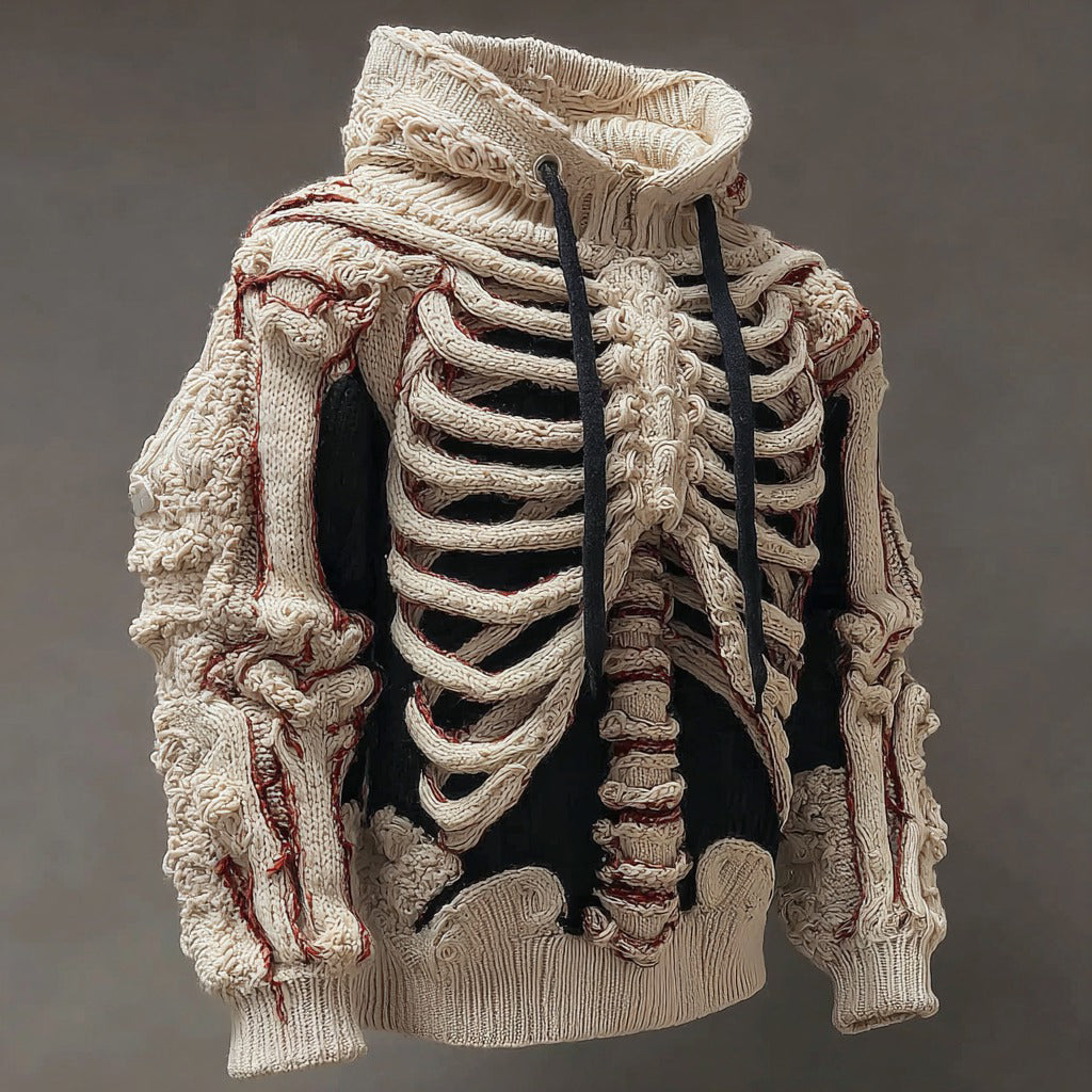 Vintage Halloween Anatomy Art Knit Hooded Sweater artswardrobe