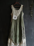 Vintage Lace Patchwork Comfy Linen Tank Dress elevenforest