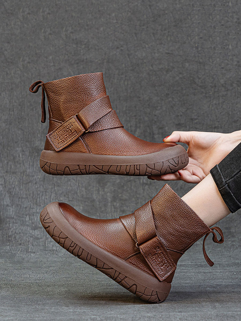 Genuine Leather Spliced Flat Ankle Boots Av1039