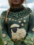 Comstylish Fuzzy Sheep Daisy Floral Vintage Celtic Gradient Cozy Knit Sweater