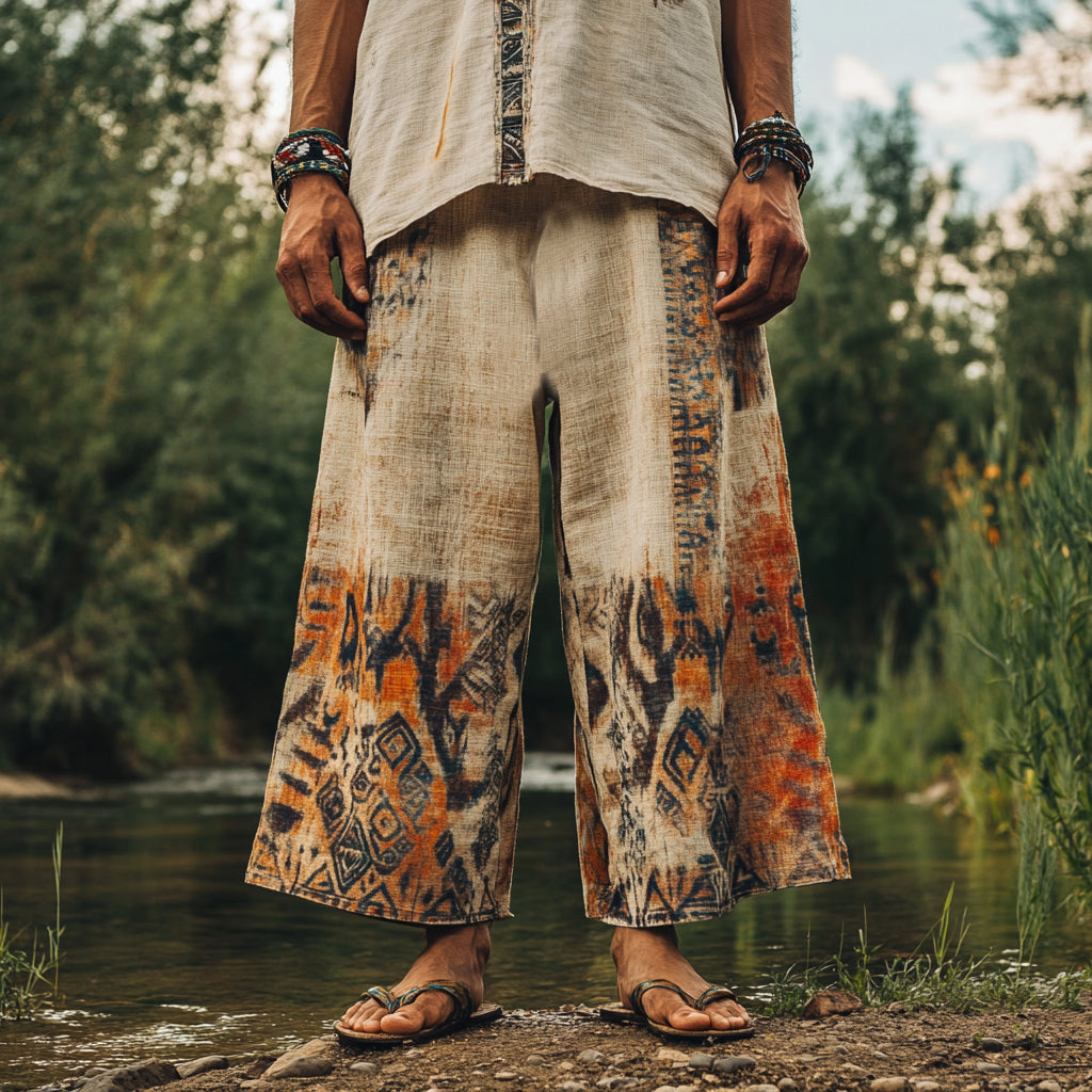 Men's Tribal Pattern Linen Basic Casual Pants elevenforest