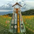 Bee Sunflower Floral Patchwork Print Midi Dress elevenforest