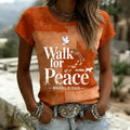 Comstylish Women's Peace Walking Art Quilt Print T-shirt