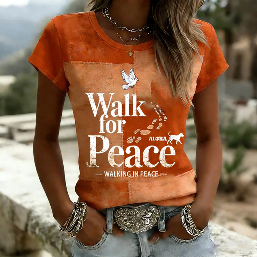 Comstylish Women's Peace Walking Art Quilt Print T-shirt