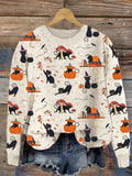 Black Cat Pumpkin Embroidery Pattern Knit Sweater elevenforest