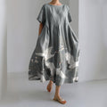 Crane Print Crew Neck Short Sleeves Midi Dress elevenforest