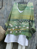Comstylish Sheep Grassland Landscape Linen Blend Tunic