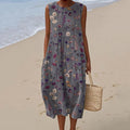 Women's Vintage Floral Art Linen Vest Dress elevenforest
