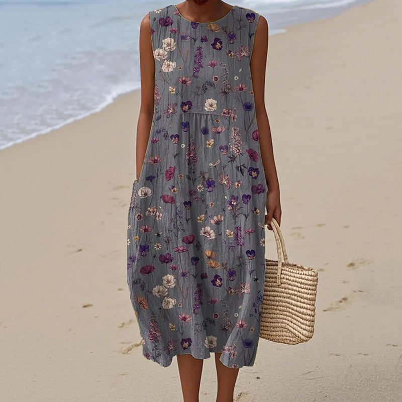 Women's Vintage Floral Art Linen Vest Dress elevenforest