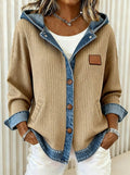 Women'S Casual Loose Patchwork Contrast Color Jacket 