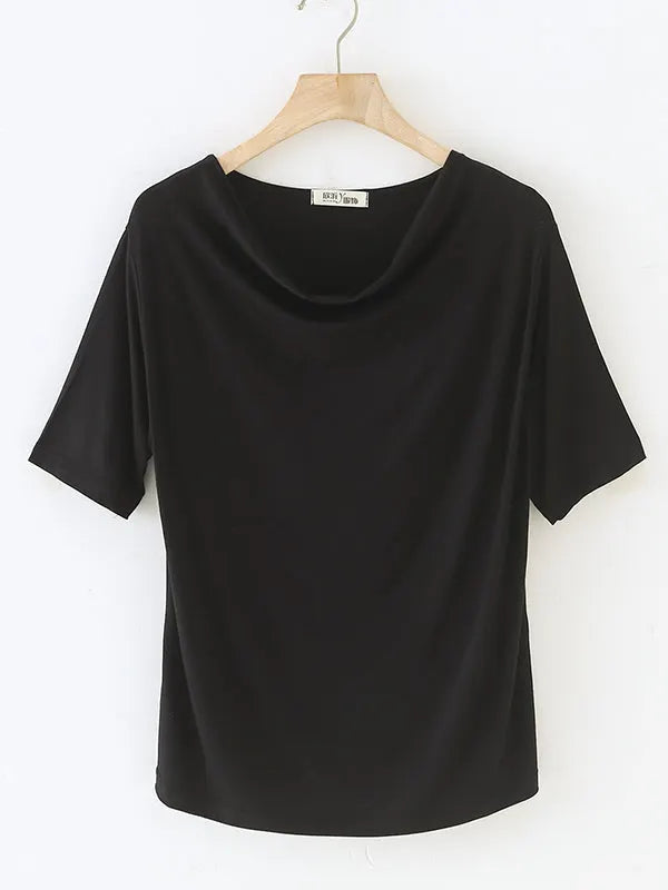 Short Sleeves Pleated Color Heaps Collar T-shirts Tops