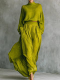 Comstylish Vintage Classy Shirt & Skirt Flowy Linen Two Piece Set