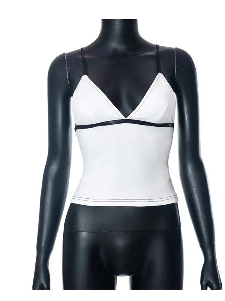 V-neck White Halter Tops Edgy Clothes Y2k Accessories Color Blocking Ropa De Mujer Camison Verano Büstiyer