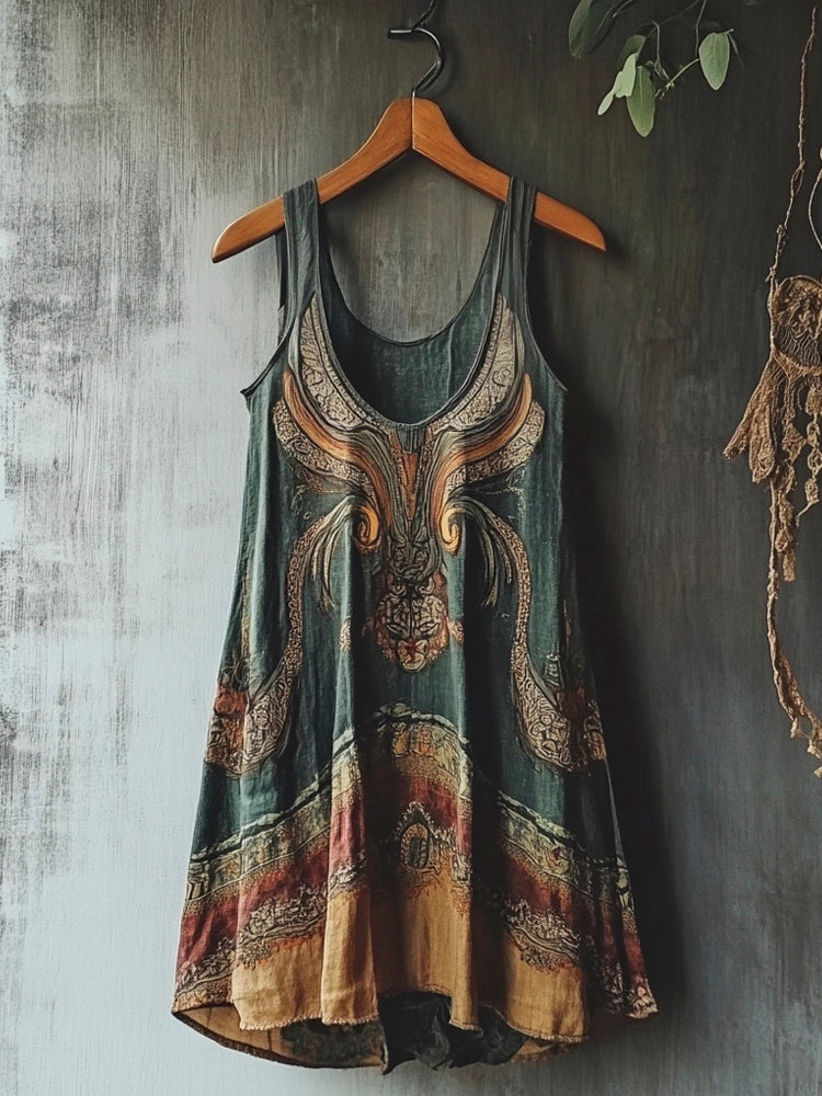 Viking Mystery Vintage Totem Linen Tank Dress elevenforest