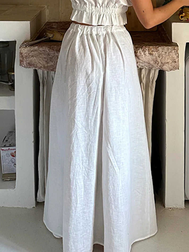 Cotton and Linen Lace-up Sleeveless Vest Suit