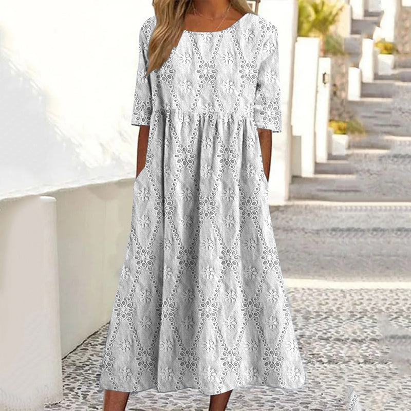 Women's Vintage Lace Floral Print Linen Dress elevenforest