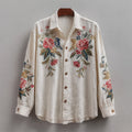 Vintage Boho Floral Embroidery Men's Linen Long Sleeve Shirt elevenforest